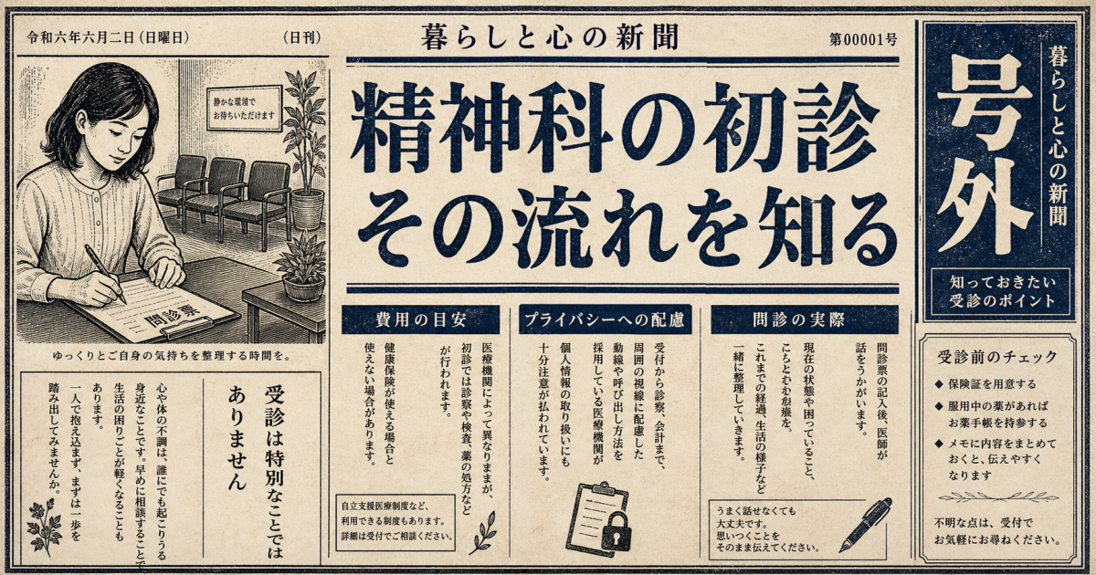 精神科受診が怖い方へ｜初診の流れ・費用・プライバシー対応を解説