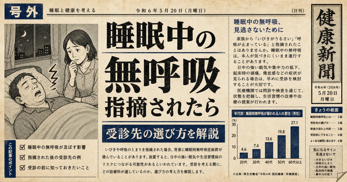 息が止まっている指摘を受けたら？受診先選びと見極めたい症状